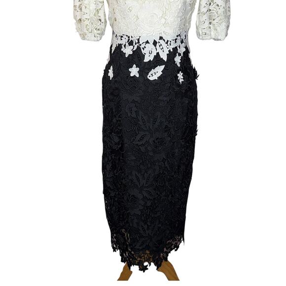 Lela Rose Black White Floral Lace Cocktail Dress Size 10 Academia Scandinavian - Picture 7 of 12